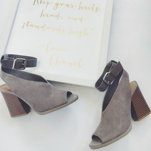 Kenzie Taupe Vegan Suede Ankle Strap Booties